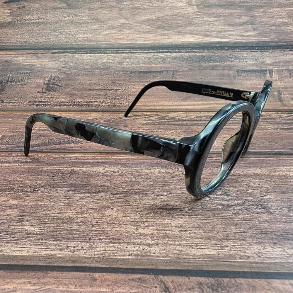 Isson Australia Allie BPM Black Grey Marble Round Eyeglass Frames 48-21-135